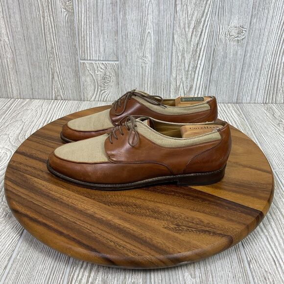Bragano Cole Haan Oxford Dress Shoes Men’s 9.5D Brown Leather Beige Canvas Made main image 7